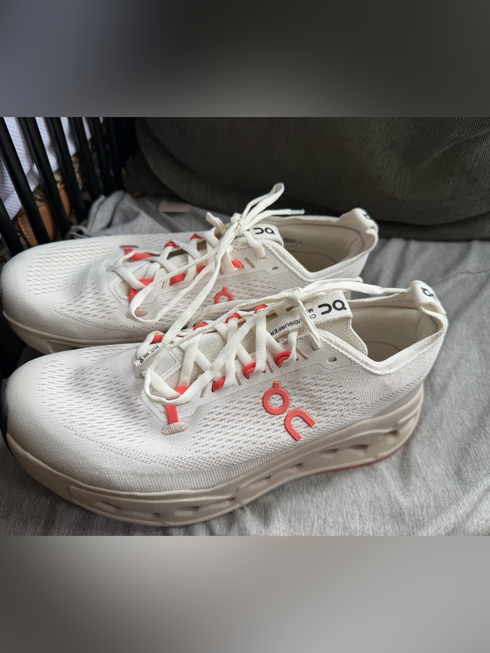On Running White Sneakers with Coral Detailing